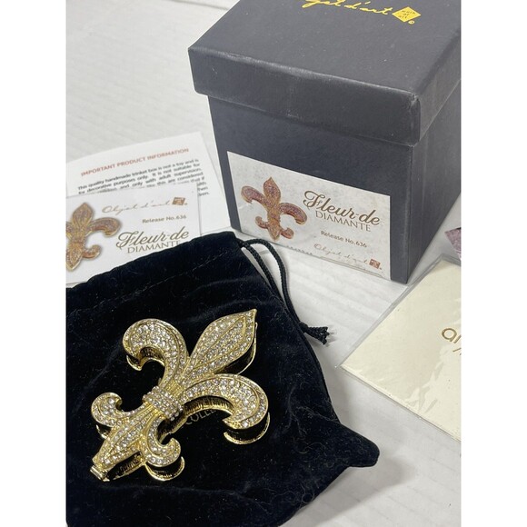 New In Box Art Form Fluer De Lis Dimante Rhinestone Trinket Box 3" - Picture 2 of 7